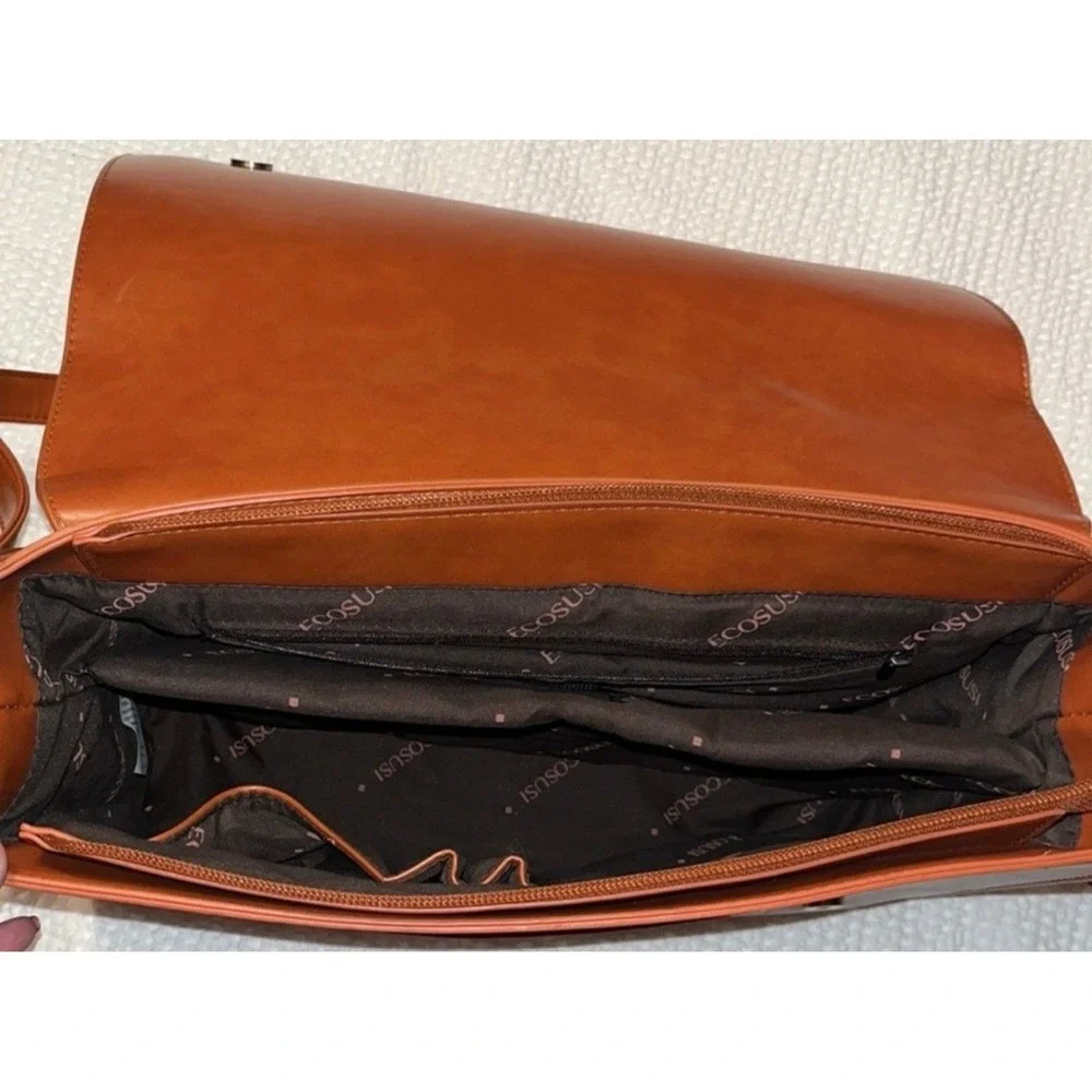 ECOSUSI Laser Cut Bow Laptop Satchel Crossbody Bag Cognac Brown NWOT